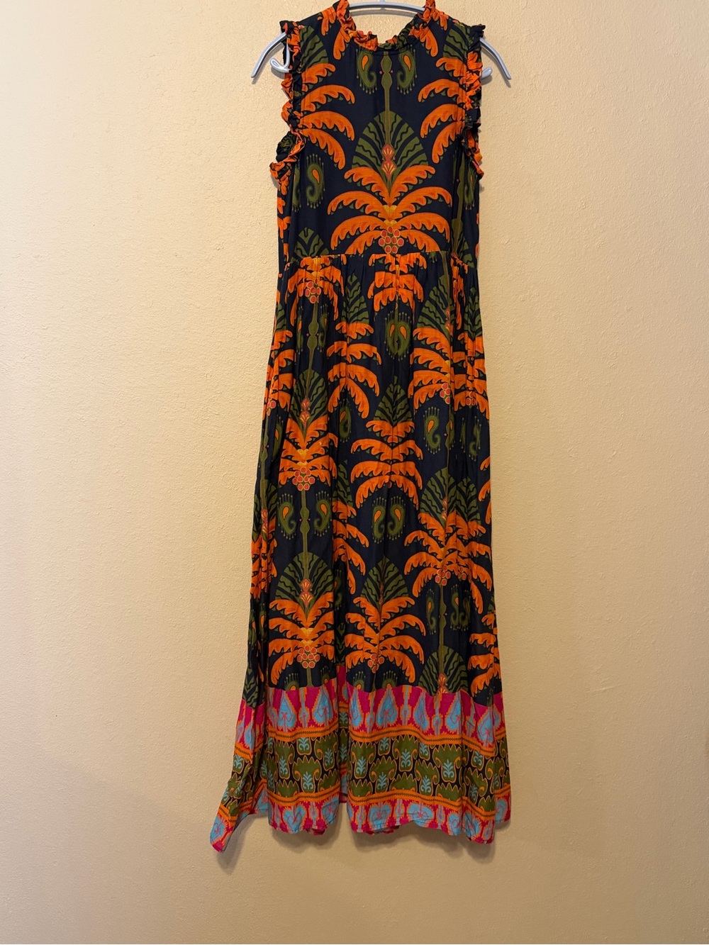 Jude Connally 100% Cotton Sleeveless Maxi Dress‎ Ruffle Neck Floral Size XS
